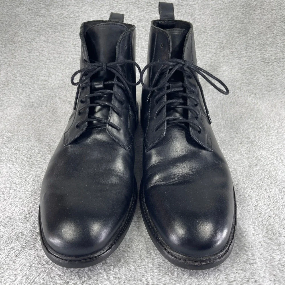 AllSaints Boots Men 12 EU 45 Black Leather Lace Up Ankle Boot Combat Minimalist